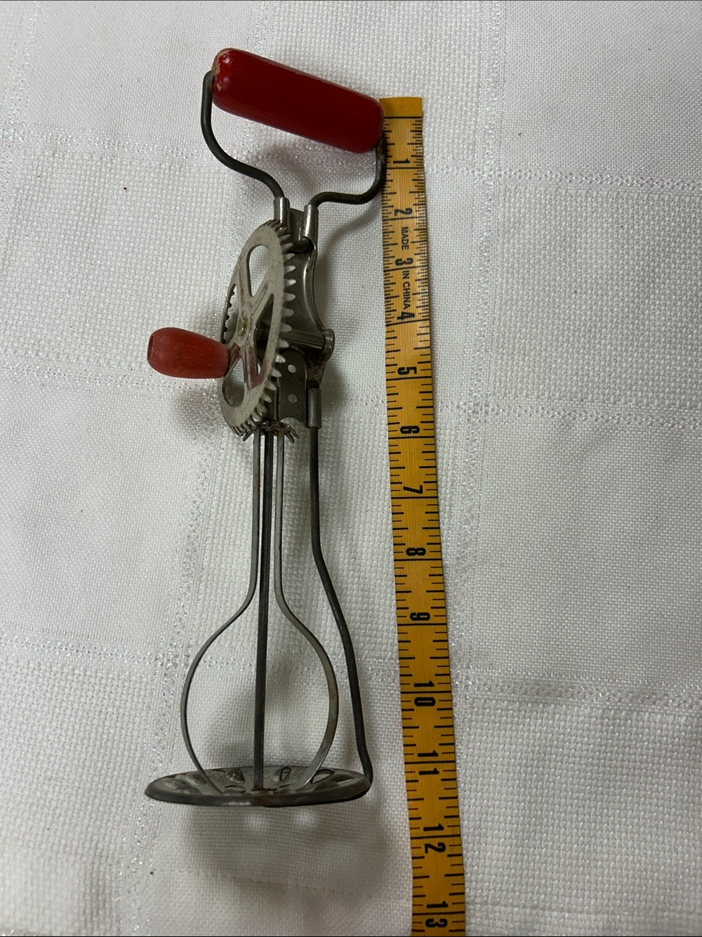 Vintage A&J rotary Hand Crank Egg Beater — Red Handle image 2